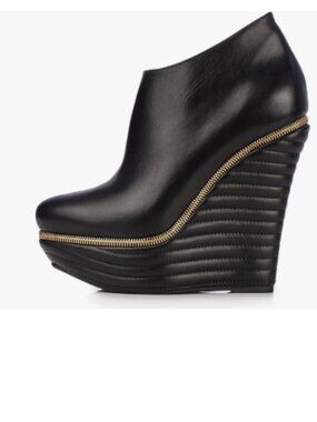 YDN Black Dressy Platform Ankle Boots Pointed Toe Zippers Buckle Wedge Heel Boot